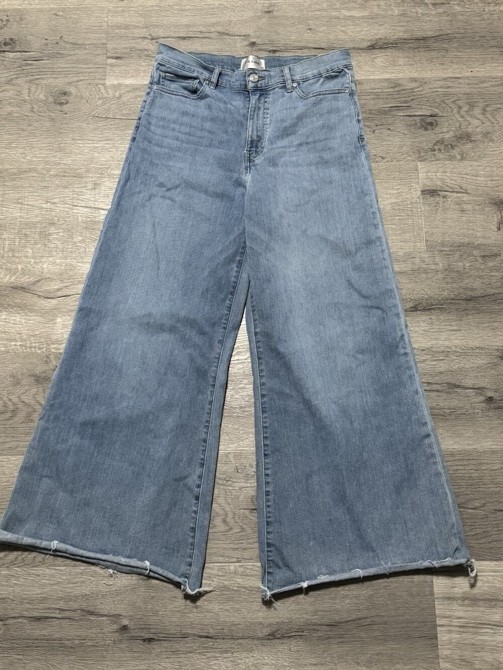 FRAME Le Palazzo Crop Wide Leg High Rise Jeans Raw Hem Size 30